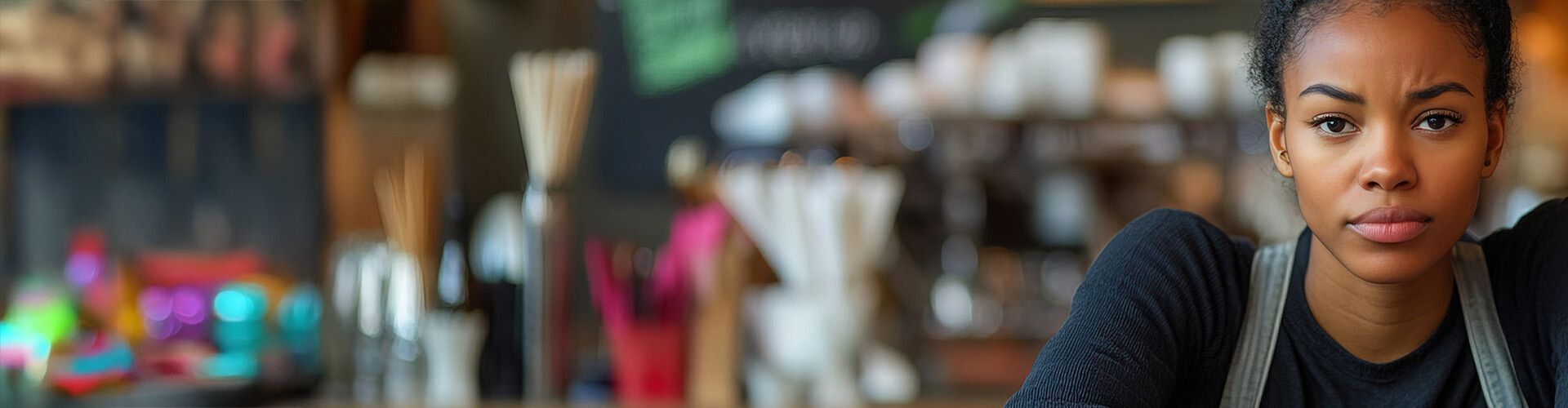 Junge müde Kellnerin in einem Cafe