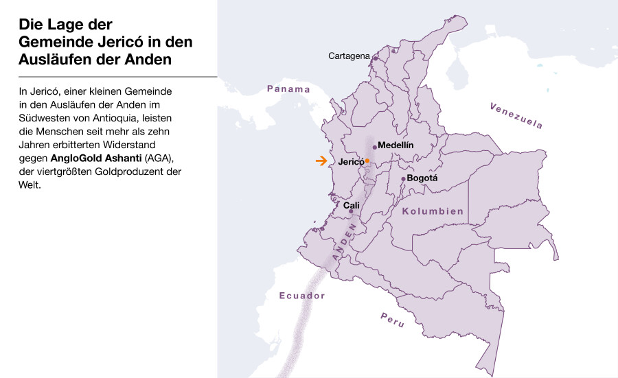 Karte Kolumbien: Die Lage der Bergbaustadt Jerico