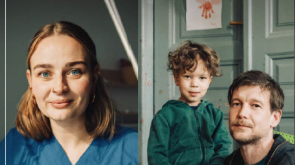 Papa mit Kindern; Krankenschwester