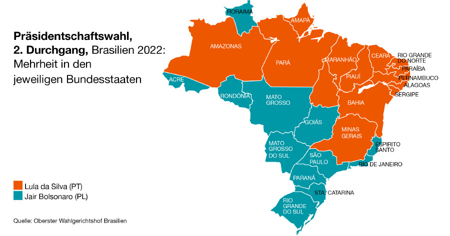 Präsidentschaftswahl Brasilien 2022 – Mehrheiten nach Bundesstaaten