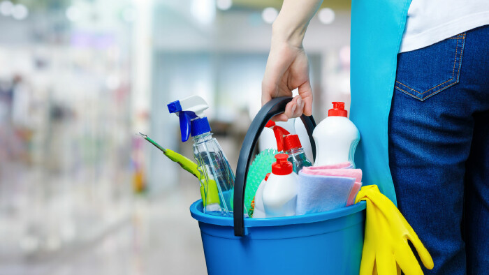© natali_mis, stock.adobe.com Reinigungskraft mit Putzutensilien
