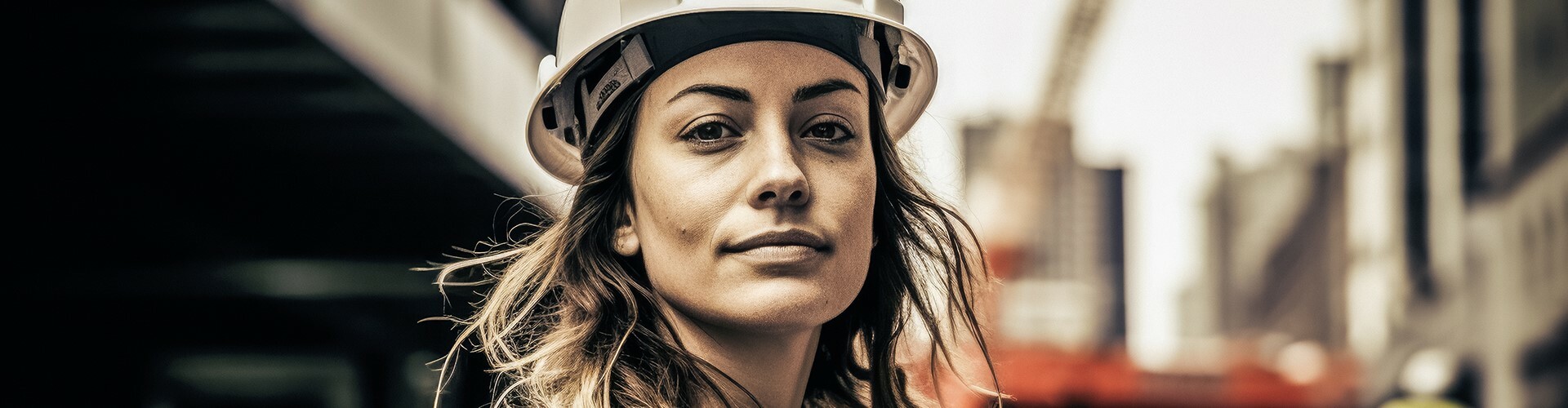 Junge Bauarbeiterin auf der Baustelle