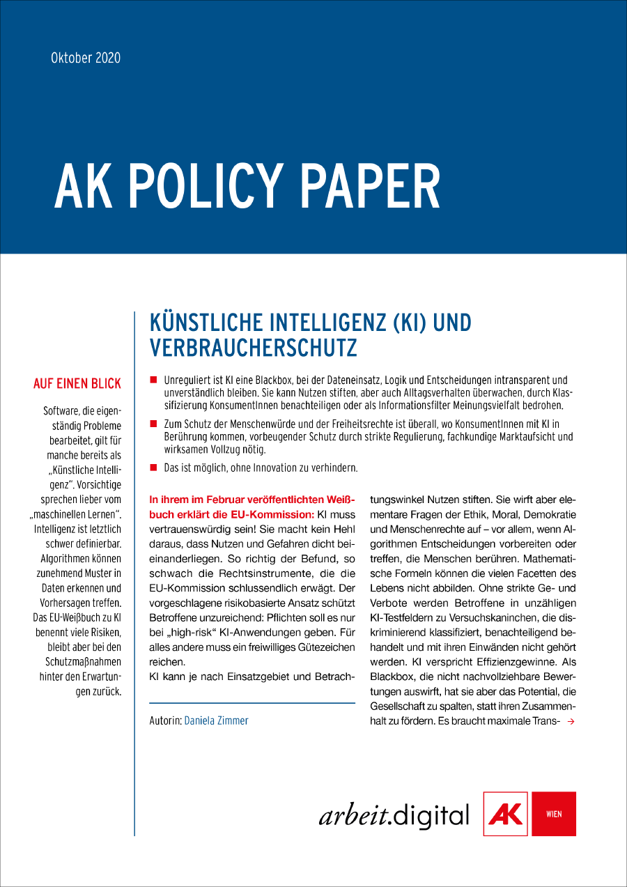 Policy Paper KI und Verbraucherschutz