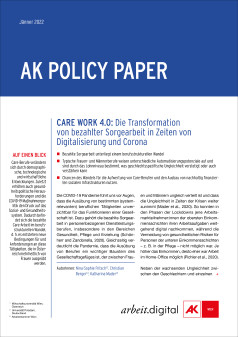 Cover Policy Paper Care Work 4.0 © AK Wien