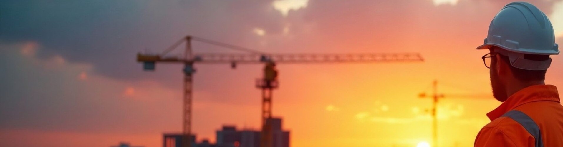 Ein Bauarbeiter bewundert den Sonnenuntergang.