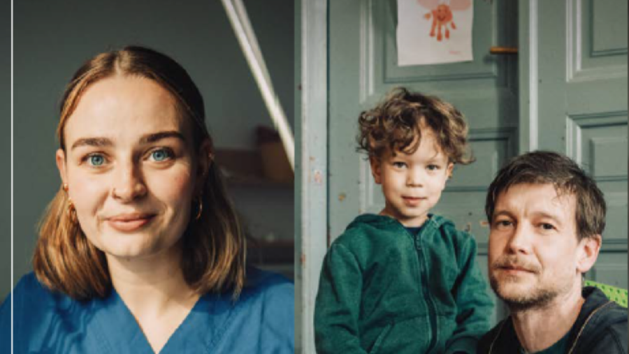 Papa mit Kindern; Krankenschwester