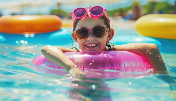 Junges Mädchen beim Schwimmen im Freibad