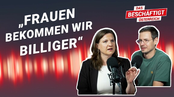 Sandra Konstatzky, Leiterin der Gleichbehandlungsanwaltschaft, und Markus Hasenberger von der AK Wien sprechen &uuml;ber Lohntransparenz im Podcast "Das besch&auml;ftigt &Ouml;sterreich." 